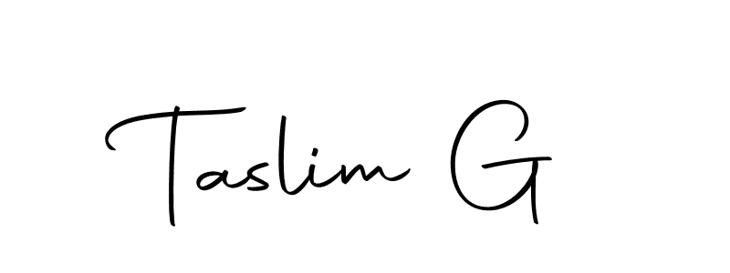 Similarly Autography-DOLnW is the best handwritten signature design. Signature creator online .You can use it as an online autograph creator for name Taslim G. Taslim G signature style 10 images and pictures png