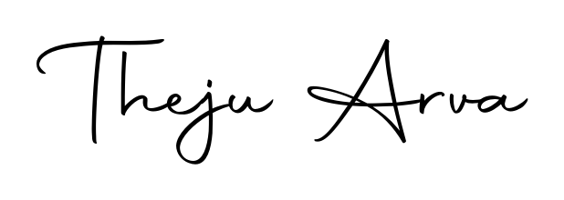 You should practise on your own different ways (Autography-DOLnW) to write your name (Theju Arva) in signature. Don't let someone else do it for you. Theju Arva signature style 10 images and pictures png
