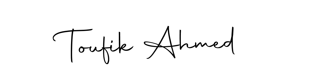 How to make Toufik Ahmed name signature. Use Autography-DOLnW style for creating short signs online. This is the latest handwritten sign. Toufik Ahmed signature style 10 images and pictures png