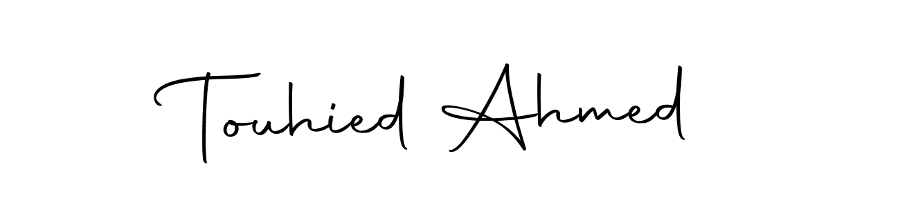 You should practise on your own different ways (Autography-DOLnW) to write your name (Touhied Ahmed) in signature. don't let someone else do it for you. Touhied Ahmed signature style 10 images and pictures png
