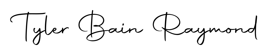 A sleek calligraphic signature for name Tyler Bain Raymond utilizing Autography-DOLnW styling. Great for adding personal signatures to photos and art. Tyler Bain Raymond signature style 10 images and pictures png