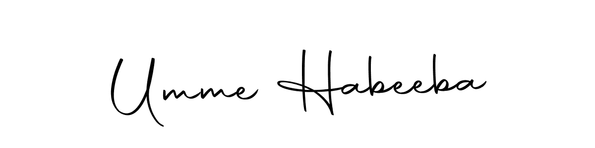 The best way (Autography-DOLnW) to make a short signature is to pick only two or three words in your name. The name Umme Habeeba include a total of six letters. For converting this name. Umme Habeeba signature style 10 images and pictures png