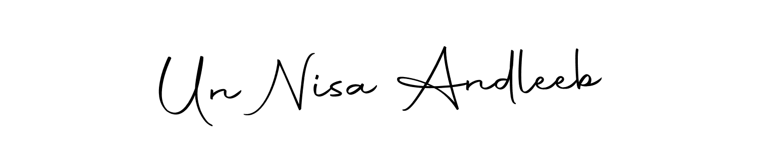 How to make Un Nisa Andleeb name signature. Use Autography-DOLnW style for creating short signs online. This is the latest handwritten sign. Un Nisa Andleeb signature style 10 images and pictures png