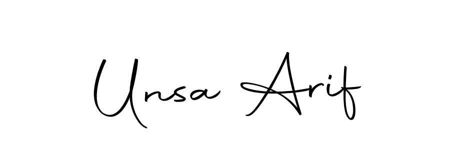 You should practise on your own different ways (Autography-DOLnW) to write your name (Unsa Arif) in signature. don't let someone else do it for you. Unsa Arif signature style 10 images and pictures png