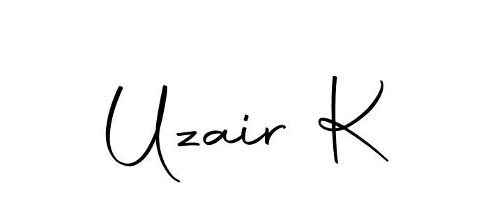 How to make Uzair K name signature. Use Autography-DOLnW style for creating short signs online. This is the latest handwritten sign. Uzair K signature style 10 images and pictures png
