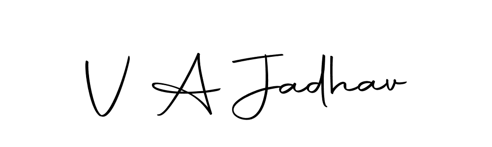 You should practise on your own different ways (Autography-DOLnW) to write your name (V A Jadhav) in signature. don't let someone else do it for you. V A Jadhav signature style 10 images and pictures png