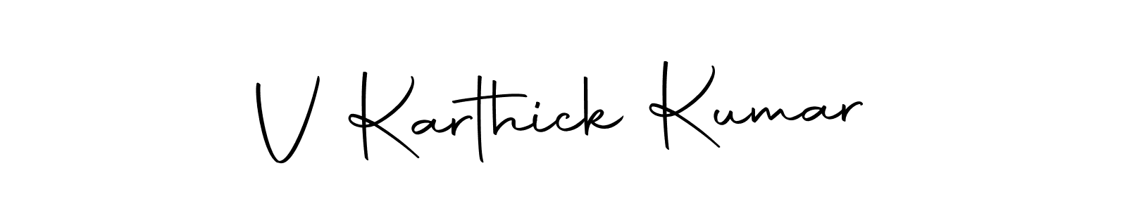 How to make V Karthick Kumar name signature. Use Autography-DOLnW style for creating short signs online. This is the latest handwritten sign. V Karthick Kumar signature style 10 images and pictures png