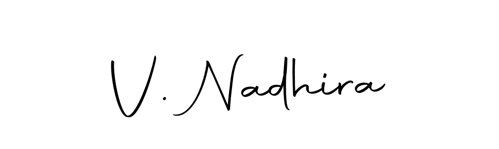 How to make V. Nadhira name signature. Use Autography-DOLnW style for creating short signs online. This is the latest handwritten sign. V. Nadhira signature style 10 images and pictures png