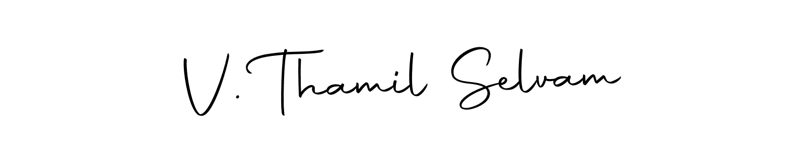 How to make V. Thamil Selvam name signature. Use Autography-DOLnW style for creating short signs online. This is the latest handwritten sign. V. Thamil Selvam signature style 10 images and pictures png