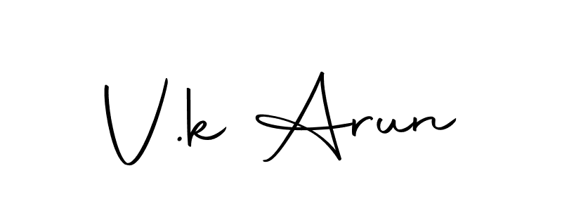 How to make V.k Arun name signature. Use Autography-DOLnW style for creating short signs online. This is the latest handwritten sign. V.k Arun signature style 10 images and pictures png