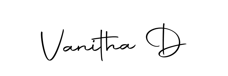 Use a signature maker to create a handwritten signature online. With this signature software, you can design (Autography-DOLnW) your own signature for name Vanitha D. Vanitha D signature style 10 images and pictures png