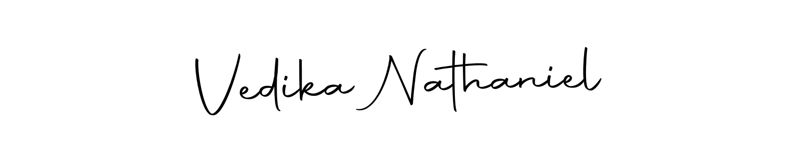 How to make Vedika Nathaniel name signature. Use Autography-DOLnW style for creating short signs online. This is the latest handwritten sign. Vedika Nathaniel signature style 10 images and pictures png