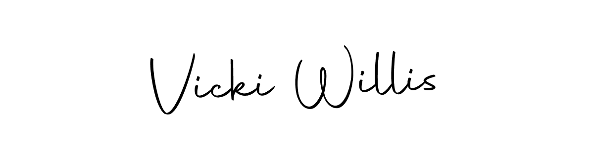 How to make Vicki Willis name signature. Use Autography-DOLnW style for creating short signs online. This is the latest handwritten sign. Vicki Willis signature style 10 images and pictures png