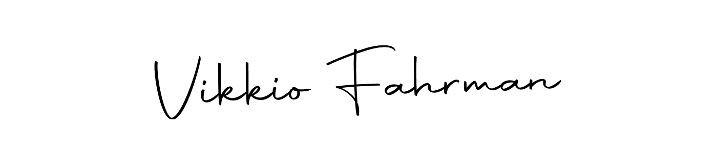 How to make Vikkio Fahrman name signature. Use Autography-DOLnW style for creating short signs online. This is the latest handwritten sign. Vikkio Fahrman signature style 10 images and pictures png