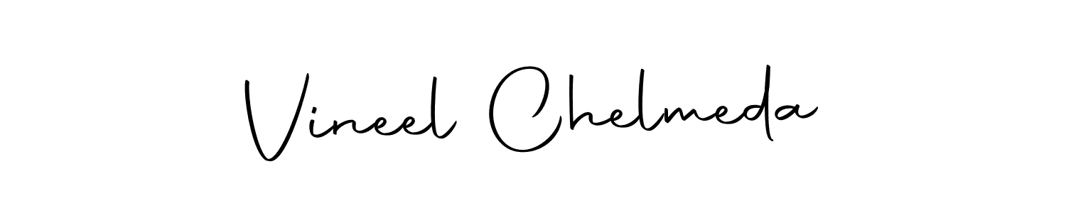 How to make Vineel Chelmeda name signature. Use Autography-DOLnW style for creating short signs online. This is the latest handwritten sign. Vineel Chelmeda signature style 10 images and pictures png
