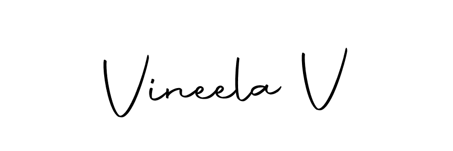 How to make Vineela V name signature. Use Autography-DOLnW style for creating short signs online. This is the latest handwritten sign. Vineela V signature style 10 images and pictures png