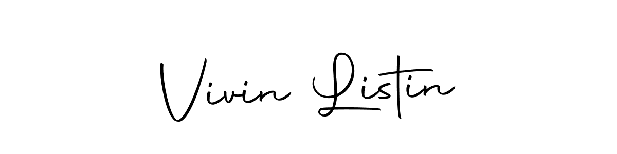 How to make Vivin Listin name signature. Use Autography-DOLnW style for creating short signs online. This is the latest handwritten sign. Vivin Listin signature style 10 images and pictures png