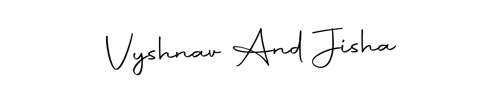 How to make Vyshnav And Jisha name signature. Use Autography-DOLnW style for creating short signs online. This is the latest handwritten sign. Vyshnav And Jisha signature style 10 images and pictures png