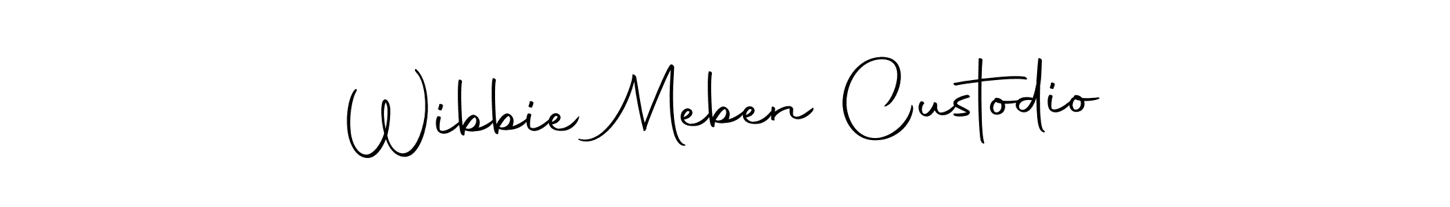 The best way (Autography-DOLnW) to make a short signature is to pick only two or three words in your name. The name Wibbie Meben Custodio include a total of six letters. For converting this name. Wibbie Meben Custodio signature style 10 images and pictures png