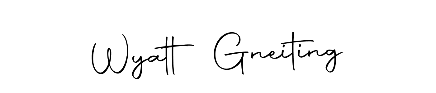 How to make Wyatt Gneiting name signature. Use Autography-DOLnW style for creating short signs online. This is the latest handwritten sign. Wyatt Gneiting signature style 10 images and pictures png