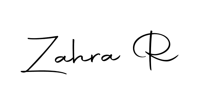 How to make Zahra R name signature. Use Autography-DOLnW style for creating short signs online. This is the latest handwritten sign. Zahra R signature style 10 images and pictures png