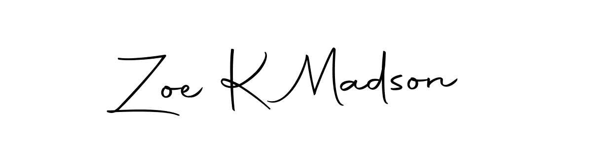 Create a beautiful signature design for name Zoe K Madson. With this signature (Autography-DOLnW) fonts, you can make a handwritten signature for free. Zoe K Madson signature style 10 images and pictures png
