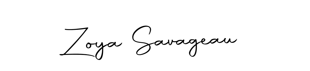 How to make Zoya Savageau name signature. Use Autography-DOLnW style for creating short signs online. This is the latest handwritten sign. Zoya Savageau signature style 10 images and pictures png
