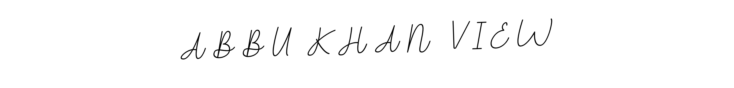 The best way (BallpointsItalic-DORy9) to make a short signature is to pick only two or three words in your name. The name A B B U  K H A N  V I E W include a total of six letters. For converting this name. A B B U  K H A N  V I E W signature style 11 images and pictures png