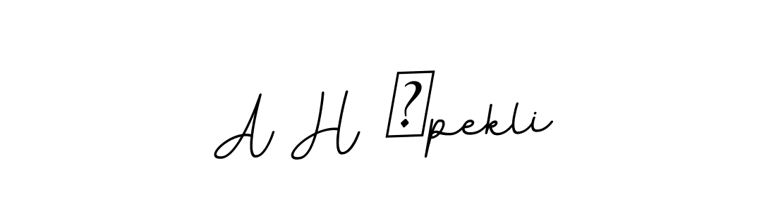 This is the best signature style for the A H İpekli name. Also you like these signature font (BallpointsItalic-DORy9). Mix name signature. A H İpekli signature style 11 images and pictures png