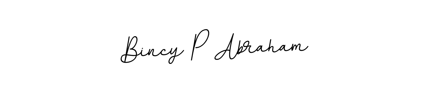 How to make Bincy P Abraham name signature. Use BallpointsItalic-DORy9 style for creating short signs online. This is the latest handwritten sign. Bincy P Abraham signature style 11 images and pictures png