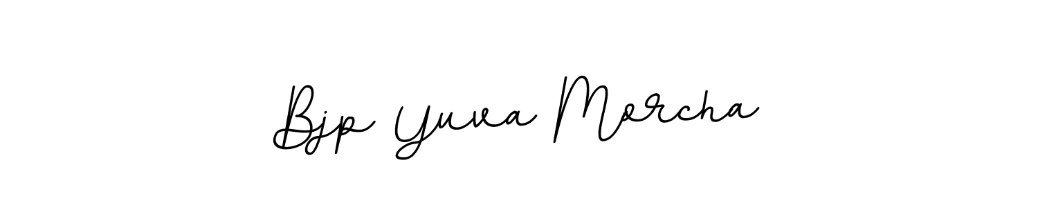 How to make Bjp Yuva Morcha name signature. Use BallpointsItalic-DORy9 style for creating short signs online. This is the latest handwritten sign. Bjp Yuva Morcha signature style 11 images and pictures png