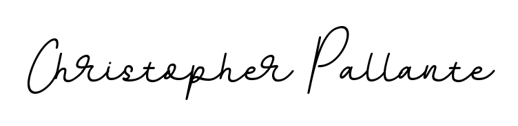The BallpointsItalic-DORy9 typeface gives name Christopher Pallante a refined look. Suitable for certificates, diplomas, and official verification. Christopher Pallante signature style 11 images and pictures png