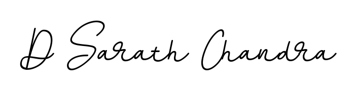 Try this chic D Sarath Chandra handwritten sign style. Using BallpointsItalic-DORy9 font elements, it gives your name a sleek, memorable identity. D Sarath Chandra signature style 11 images and pictures png