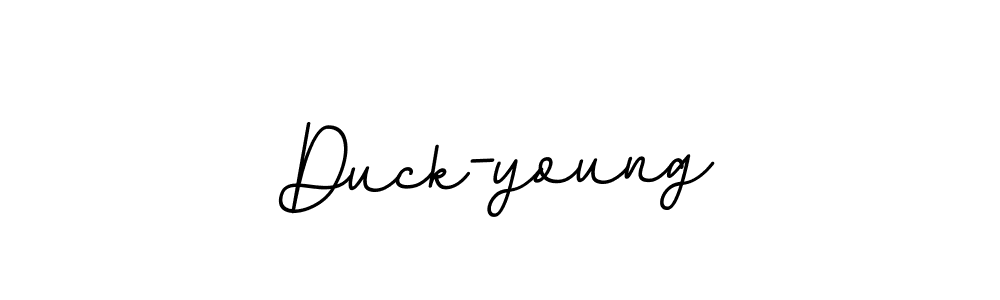 How to make Duck-young name signature. Use BallpointsItalic-DORy9 style for creating short signs online. This is the latest handwritten sign. Duck-young signature style 11 images and pictures png