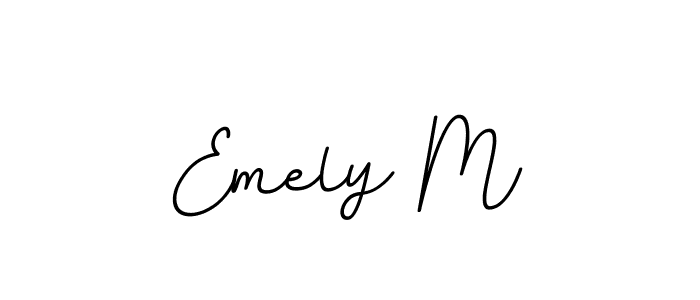 How to make Emely M name signature. Use BallpointsItalic-DORy9 style for creating short signs online. This is the latest handwritten sign. Emely M signature style 11 images and pictures png