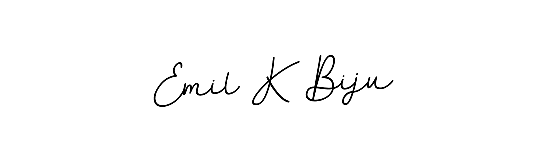 This is the best signature style for the Emil K Biju name. Also you like these signature font (BallpointsItalic-DORy9). Mix name signature. Emil K Biju signature style 11 images and pictures png