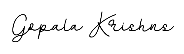 A sleek calligraphic signature for name Gopala Krishns utilizing BallpointsItalic-DORy9 styling. Great for adding personal signatures to photos and art. Gopala Krishns signature style 11 images and pictures png