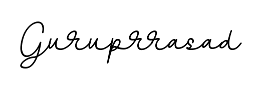 A sleek calligraphic signature for name Guruprrasad utilizing BallpointsItalic-DORy9 styling. Great for adding personal signatures to photos and art. Guruprrasad signature style 11 images and pictures png