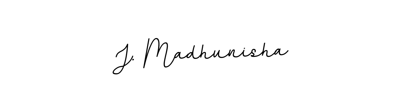 You should practise on your own different ways (BallpointsItalic-DORy9) to write your name (J. Madhunisha) in signature. don't let someone else do it for you. J. Madhunisha signature style 11 images and pictures png