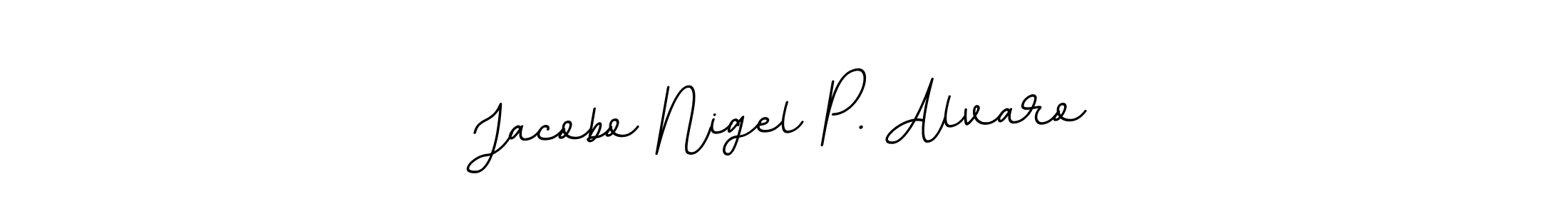 The best way (BallpointsItalic-DORy9) to make a short signature is to pick only two or three words in your name. The name Jacobo Nigel P. Alvaro include a total of six letters. For converting this name. Jacobo Nigel P. Alvaro signature style 11 images and pictures png