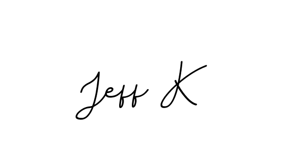 How to make Jeff K name signature. Use BallpointsItalic-DORy9 style for creating short signs online. This is the latest handwritten sign. Jeff K signature style 11 images and pictures png