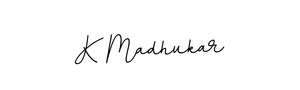 How to make K Madhukar name signature. Use BallpointsItalic-DORy9 style for creating short signs online. This is the latest handwritten sign. K Madhukar signature style 11 images and pictures png