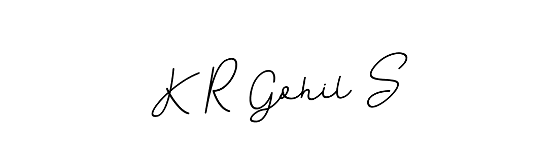 The best way (BallpointsItalic-DORy9) to make a short signature is to pick only two or three words in your name. The name K R Gohil S include a total of six letters. For converting this name. K R Gohil S signature style 11 images and pictures png