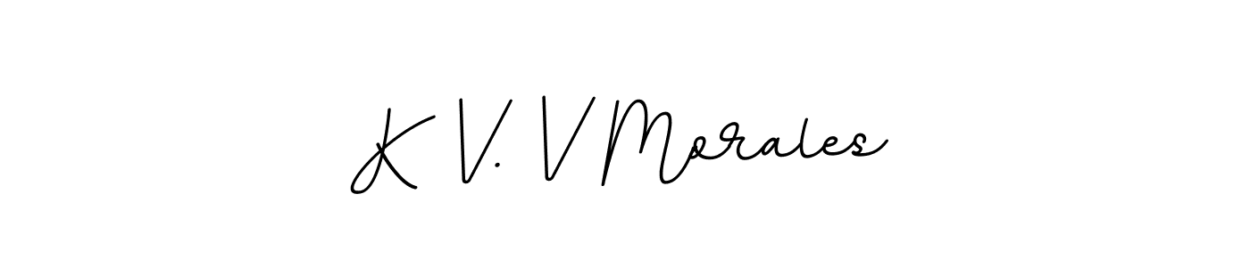 How to make K V. V Morales name signature. Use BallpointsItalic-DORy9 style for creating short signs online. This is the latest handwritten sign. K V. V Morales signature style 11 images and pictures png