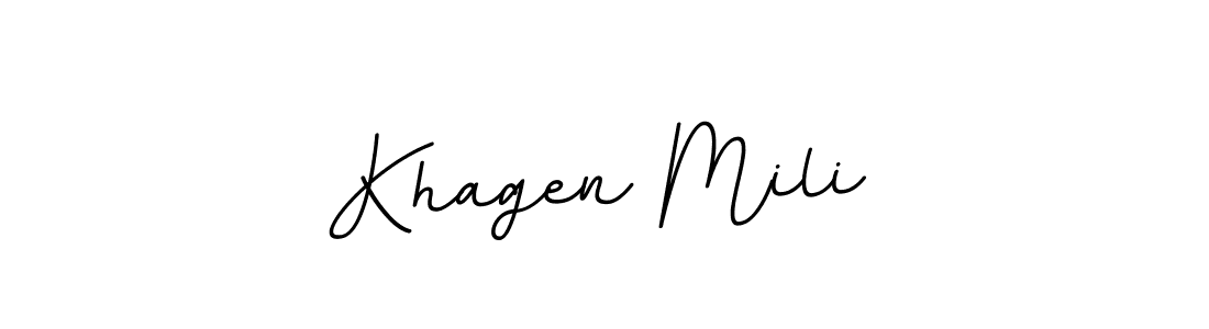 How to make Khagen Mili name signature. Use BallpointsItalic-DORy9 style for creating short signs online. This is the latest handwritten sign. Khagen Mili signature style 11 images and pictures png