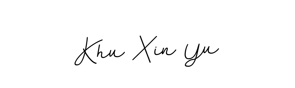 You should practise on your own different ways (BallpointsItalic-DORy9) to write your name (Khu Xin Yu) in signature. don't let someone else do it for you. Khu Xin Yu signature style 11 images and pictures png