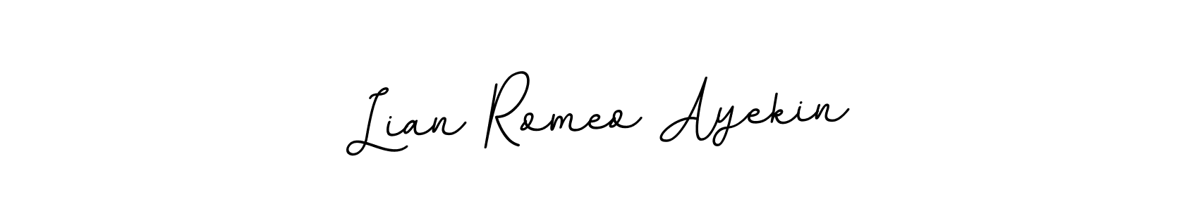 if you are searching for the best signature style for your name Lian Romeo Ayekin. so please give up your signature search. here we have designed multiple signature styles  using BallpointsItalic-DORy9. Lian Romeo Ayekin signature style 11 images and pictures png