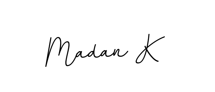 The best way (BallpointsItalic-DORy9) to make a short signature is to pick only two or three words in your name. The name Madan K include a total of six letters. For converting this name. Madan K signature style 11 images and pictures png