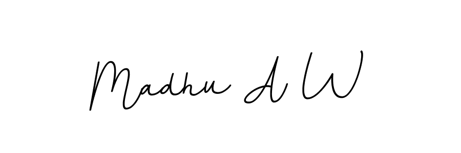 How to make Madhu A W name signature. Use BallpointsItalic-DORy9 style for creating short signs online. This is the latest handwritten sign. Madhu A W signature style 11 images and pictures png