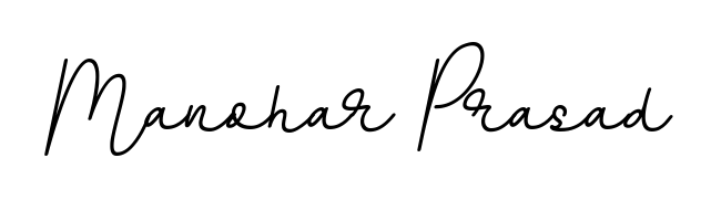 Try this chic Manohar Prasad handwritten sign style. Using BallpointsItalic-DORy9 font elements, it gives your name a sleek, memorable identity. Manohar Prasad signature style 11 images and pictures png